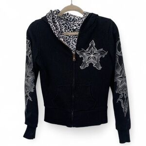 Y2K Body Central Emo Pink Goth Star Wings Graphics Zip Up Hoodie